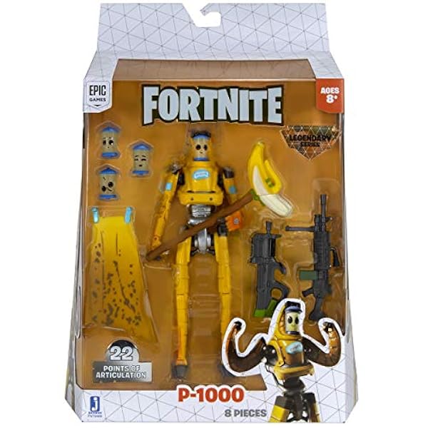 Fortnite FNT0469 Legendarisk Serie, Pack-6 tum P-1000 actionfigur – inkluderar 4 utbytbara ansikten, 1 skördverktyg, 2 vapen, 1 Bling-Samla dem alla